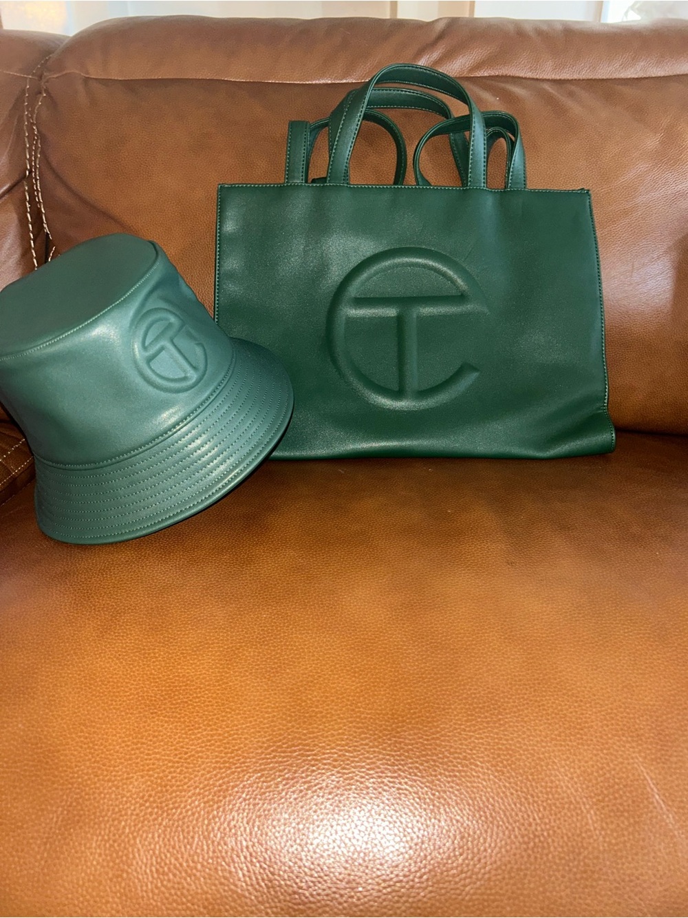 Telfar Forest Green Medium Shopping Bag & (s/m hat) - Set sold together